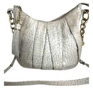 Brahmin Womens Gray Leather Crossbody Bag With Tassel Accent